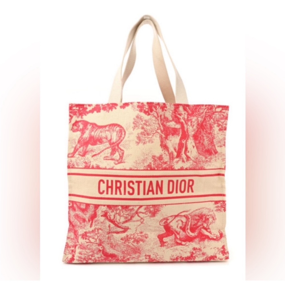 Christian Dior Dioriviera Tote Bag Straw Pink/Red/Cream